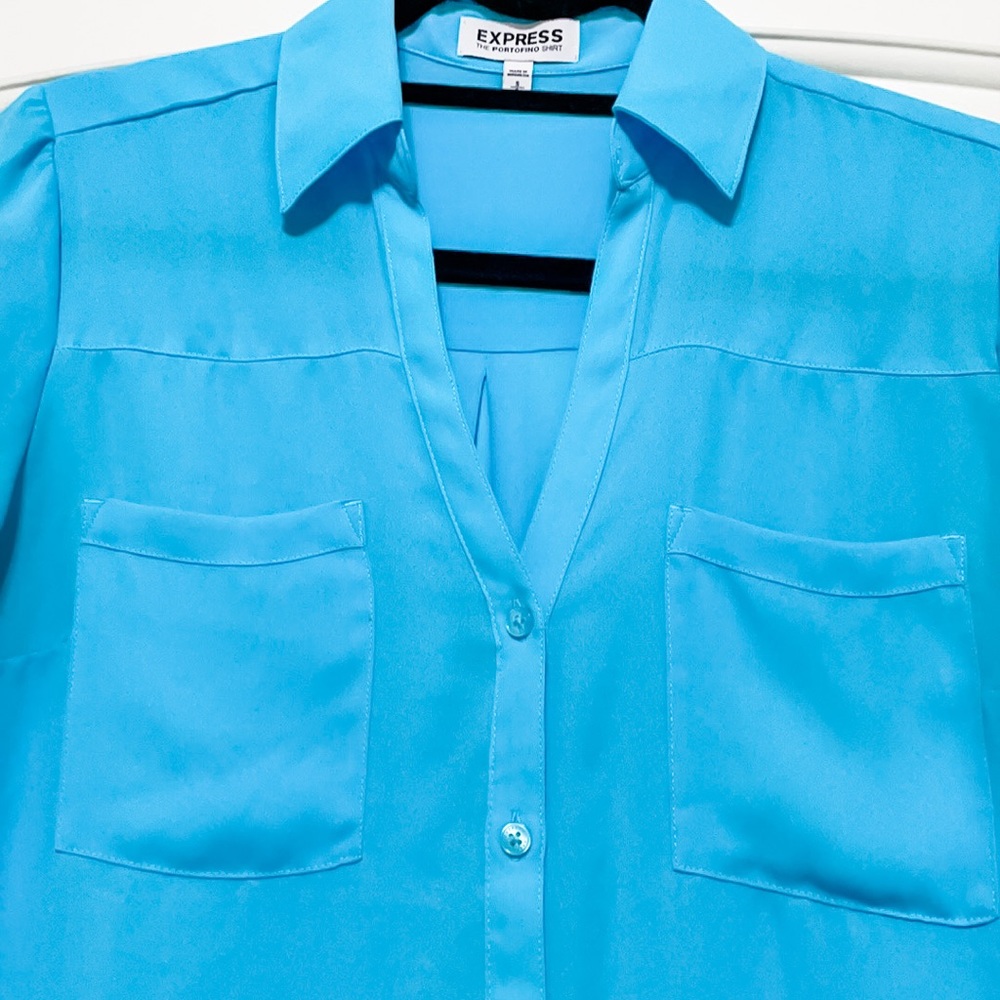 Express Portofino Light Blue Button-Up Shirt Roll Tab Sleeve S - Picture 3 of 4